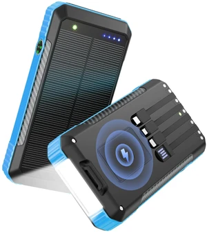 Solar Power Bank 33800mAh with Super Bright LED Flashlight, Built-in 4 Cables & Wireless Charging, Portable Charger with Compass, 7 Outputs & 4 Inputs for Camping/Hiking(Blue) Solar Power Bank 33800mAh with Super Bright LED Flashlight, Built-in 4 Cables & Wireless Charging, Portable Charger with Compass, 7 Outputs & 4 Inputs for Camping/Hiking(Blue)