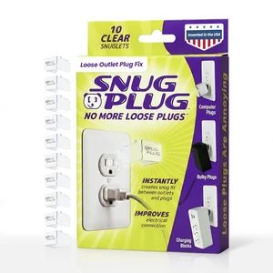 Loose Outlet Plug Fix | Outlet Tightener| Clear | 10 Pack | Loose plug outlet insert gives power cords a snug, secure fit to help keep plugs in place without slipping or falling out Loose Outlet Plug Fix | Outlet Tightener| Clear | 10 Pack | Loose plug outlet insert gives power cords a snug, secure fit to help keep plugs in place without slipping or falling out