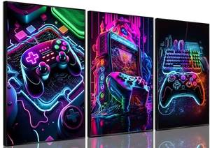 Game Room Decor Posters Set of 3 - Neon Gaming Accessories Theme Canvas Wall Art, Gamer Console Paintings Picture Wall Decor for Children Youth Boys Bedroom 12x16 inch Unframed Game Room Decor Posters Set of 3 - Neon Gaming Accessories Theme Canvas Wall Art, Gamer Console Paintings Picture Wall Decor for Children Youth Boys Bedroom 12x16 inch Unframed
