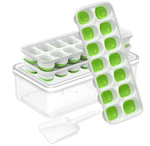 3-Pack Ice Cube Trays with Lids - 42-Cube Durable Silicone & Plastic Easy Release Ice Molds with Storage Container & Scoop for Kitchen, RV, Cocktails, Coffee & Drink 3-Pack Ice Cube Trays with Lids - 42-Cube Durable Silicone & Plastic Easy Release Ice Molds with Storage Container & Scoop for Kitchen, RV, Cocktails, Coffee & Drink