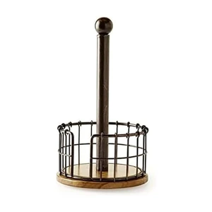 Anvil Wire And Acacia Wood Paper Towel Holder, 13.25-Inch, Antique Black Anvil Wire And Acacia Wood Paper Towel Holder, 13.25-Inch, Antique Black
