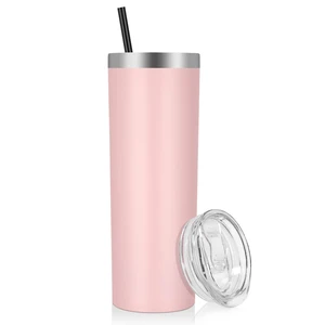 Stainless Steel Skinny Tumbler, 20 oz Vacuum Insulated Tumbler with Lid and Straw, Double Wall Coffee Cup, Travel Mug for Cold Hot Drinks, Light Pink 1 Pack Stainless Steel Skinny Tumbler, 20 oz Vacuum Insulated Tumbler with Lid and Straw, Double Wall Coffee Cup, Travel Mug for Cold Hot Drinks, Light Pink 1 Pack