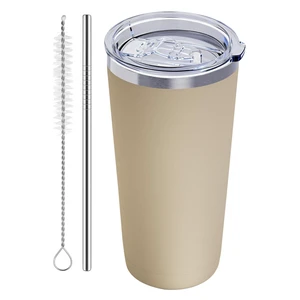 20oz Travel Coffee Tumbler, 18/8 Stainless Steel Cup 1 Pack Brown | Double Wall Vacuum Retains Hot and Cold Drinks. Car Cup Holder Friendly Design Includes Straw, Brush and Silicone Base Pad. 20oz Travel Coffee Tumbler, 18/8 Stainless Steel Cup 1 Pack Brown | Double Wall Vacuum Retains Hot and Cold Drinks. Car Cup Holder Friendly Design Includes Straw, Brush and Silicone Base Pad.
