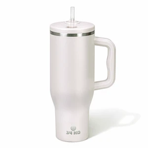 White 40oz Insulated Tumbler with Handle and Reusable Hidden Straw | Triple-wall Vacuum Insulated Stainless Steel for 48-Hour Iced, Leakproof Lid, Fits Most Car Cup Holders White 40oz Insulated Tumbler with Handle and Reusable Hidden Straw | Triple-wall Vacuum Insulated Stainless Steel for 48-Hour Iced, Leakproof Lid, Fits Most Car Cup Holders