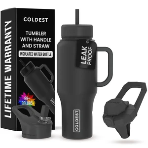 Coldest Tumbler with Handle and Straw - 100% Leak Proof Insulated Tumbler with Lid and Straw (3 Lids) - Stainless Steel Tumblers for Women & Men - Cup Holder Friendly Base, 36 oz (Stealth Black) Coldest Tumbler with Handle and Straw - 100% Leak Proof Insulated Tumbler with Lid and Straw (3 Lids) - Stainless Steel Tumblers for Women & Men - Cup Holder Friendly Base, 36 oz (Stealth Black)
