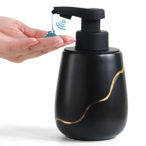 Rechargeable Auto Touchless Liquid Soap Dispenser 17oz Ceramic | With Elegant Golden Curved Line.With Waterproof Pump,Touch-Free Sensing.17oz Dish Soap For Kitchen And BathroomBlack Rechargeable Auto Touchless Liquid Soap Dispenser 17oz Ceramic | With Elegant Golden Curved Line.With Waterproof Pump,Touch-Free Sensing.17oz Dish Soap For Kitchen And BathroomBlack