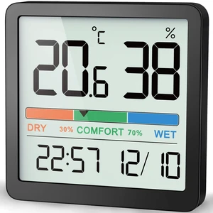 Digital Hygrometer Indoor Thermometer, Humidity Monitor with Calibration | Digital Temperature & Humidity Gauge, Clear LCD Display with Clock, Comfort Indicator for Home, Office, Basement & Greenhouse Digital Hygrometer Indoor Thermometer, Humidity Monitor with Calibration | Digital Temperature & Humidity Gauge, Clear LCD Display with Clock, Comfort Indicator for Home, Office, Basement & Greenhouse