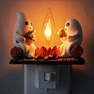Halloween Ghost Camp-fire Night Light, Plug-In Flickering Flame Nightlight | Halloween Indoor Decorations, Spooky Ghost Figurine Lamp with Warm & Soft Glow for Bedrooms, Hallways, and Seasonal Decor Halloween Ghost Camp-fire Night Light, Plug-In Flickering Flame Nightlight | Halloween Indoor Decorations, Spooky Ghost Figurine Lamp with Warm & Soft Glow for Bedrooms, Hallways, and Seasonal Decor