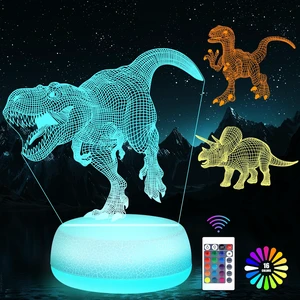 Dinosaur Night Light - 3D Acrylic 16 Color Changing Lamp with 3 Dino Patterns Remote Control, Kids Gift for Birthday Christmas Dinosaur Night Light - 3D Acrylic 16 Color Changing Lamp with 3 Dino Patterns Remote Control, Kids Gift for Birthday Christmas