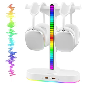 Dual Headphones Stand with Charger for Men, Headset Holder Stand for Desk | White RGB Headphone Stand with 3 USB Charging Ports, 8 Light Modes, Cable Organizer, Gaming Accessories Gifts for Gamers Men Dual Headphones Stand with Charger for Men, Headset Holder Stand for Desk | White RGB Headphone Stand with 3 USB Charging Ports, 8 Light Modes, Cable Organizer, Gaming Accessories Gifts for Gamers Men