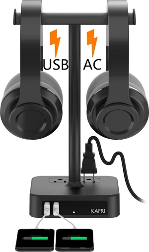 Dual Headphone Stand with USB Charger Desk Gaming Double Headset Holder Hanger Rack with 2 USB Charging Port and 2 Outlet - Suitable for Gamer Desktop Table Game Earphone Accessories Gift Dual Headphone Stand with USB Charger Desk Gaming Double Headset Holder Hanger Rack with 2 USB Charging Port and 2 Outlet - Suitable for Gamer Desktop Table Game Earphone Accessories Gift