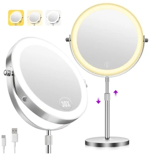 1X/30X Makeup Mirror with Lights, Height Adjustable Double Sided Vanity Mirror, 360° Rotation Cosmetic Mirror for Desk Bathroom, Ideal Gift for Women (Nickel) 1X/30X Makeup Mirror with Lights, Height Adjustable Double Sided Vanity Mirror, 360° Rotation Cosmetic Mirror for Desk Bathroom, Ideal Gift for Women (Nickel)