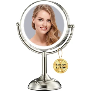11.8" Extra Large 17" Tall Lighted Makeup Mirror, 1X/5X/10X 3-Sided Magnifying Mirror with 96 LEDs, 3 Color Dimmable Lights, 360° Swivel Dual Power Vanity Mirror, Nickel Finish Luxury Gift Box 11.8" Extra Large 17" Tall Lighted Makeup Mirror, 1X/5X/10X 3-Sided Magnifying Mirror with 96 LEDs, 3 Color Dimmable Lights, 360° Swivel Dual Power Vanity Mirror, Nickel Finish Luxury Gift Box