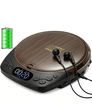 Rechargeable Portable CD Player with Headphones for Car & Home | CD/MP3/Micro SD/AUX Out Supported, Retro CD Player, 60s Anti-Skip, Lock/Programmable/Timer, No Built-in Speakers (Walnut Rechargeable Portable CD Player with Headphones for Car & Home | CD/MP3/Micro SD/AUX Out Supported, Retro CD Player, 60s Anti-Skip, Lock/Programmable/Timer, No Built-in Speakers (Walnut