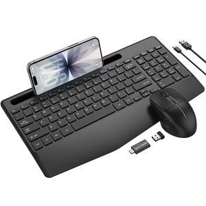 Rechargeable Silent Wireless Keyboard and Mouse Combo, Ergonomic Wrist Rest & Phone Tablet Holder, USB-C Adapter Included, 2.4G Lag-Free Cordless Set for Windows Mac Laptop PC Home Office (Black) Rechargeable Silent Wireless Keyboard and Mouse Combo, Ergonomic Wrist Rest & Phone Tablet Holder, USB-C Adapter Included, 2.4G Lag-Free Cordless Set for Windows Mac Laptop PC Home Office (Black)