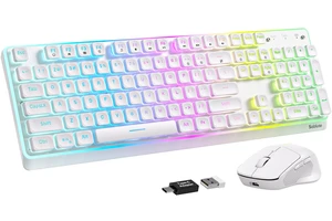 Wireless Keyboard and Mouse Combo, RGB Backlit, Pudding Keycaps, KM41max | 10 Lighting Effects, 4000mAh Battery, Rechargeable, Never-Fade Keycaps, Metal Panel, 2.4GHz Wireless, USB-C Adapter Wireless Keyboard and Mouse Combo, RGB Backlit, Pudding Keycaps, KM41max | 10 Lighting Effects, 4000mAh Battery, Rechargeable, Never-Fade Keycaps, Metal Panel, 2.4GHz Wireless, USB-C Adapter