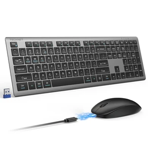2.4G Rechargeable Ultra-Slim Wireless Keyboard and Mouse Combo | 2.4G Stable Connection, Full-Size Scissor Switch Keyboard with 12 Multimedia Keys, Silent Mouse, Ergonomic Design, Grey 2.4G Rechargeable Ultra-Slim Wireless Keyboard and Mouse Combo | 2.4G Stable Connection, Full-Size Scissor Switch Keyboard with 12 Multimedia Keys, Silent Mouse, Ergonomic Design, Grey