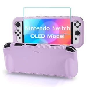 Silicone Case for Nintendo Switch OLED with Screen Protector, Purple | Standable design, Shockproof Protective Cover Compatible with Switch OLED, Ergonomic Grip Case with 2 Game Cards Slots Silicone Case for Nintendo Switch OLED with Screen Protector, Purple | Standable design, Shockproof Protective Cover Compatible with Switch OLED, Ergonomic Grip Case with 2 Game Cards Slots