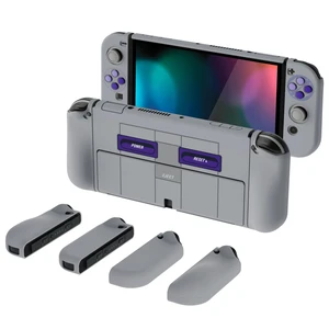 AlterGrips Protective Slim Case for Nintendo Switch OLED, Ergonomic Grip Cover for Joycon, Dockable Hard Shell for Switch OLED w/Thumb Grip Caps & Button Caps - Classics SNES Style AlterGrips Protective Slim Case for Nintendo Switch OLED, Ergonomic Grip Cover for Joycon, Dockable Hard Shell for Switch OLED w/Thumb Grip Caps & Button Caps - Classics SNES Style