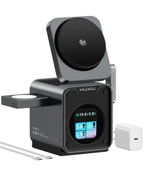 Qi2.2 3 in 1 Wireless Charging Station, Foldable 25W Fast Magnetic Charger | TFT Screen Stand for iPhone 18/17/16/15, Apple Watch & AirPods.Folding Touch Control Travel Docking Station with Fan Qi2.2 3 in 1 Wireless Charging Station, Foldable 25W Fast Magnetic Charger | TFT Screen Stand for iPhone 18/17/16/15, Apple Watch & AirPods.Folding Touch Control Travel Docking Station with Fan