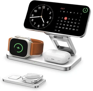 3 in 1 Magnetic Wireless Charger for Multiple Devices, Fast Foldable Travel Mag-Safe Charger Stand for iPhone 17 16 15 14 13 12, Wireless Charging Station for iWatch Series, for AirPods White 3 in 1 Magnetic Wireless Charger for Multiple Devices, Fast Foldable Travel Mag-Safe Charger Stand for iPhone 17 16 15 14 13 12, Wireless Charging Station for iWatch Series, for AirPods White