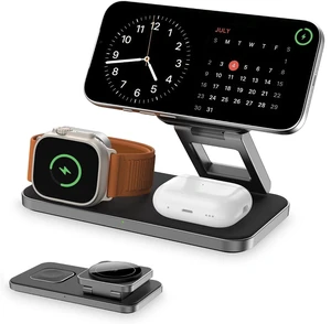 3 in 1 Magnetic Wireless Charger for Multiple Devices, Fast Foldable Travel Mag-Safe Charger Stand for iPhone 17 16 15 14 13 12, Wireless Charging Station for iWatch Series, for AirPods Black 3 in 1 Magnetic Wireless Charger for Multiple Devices, Fast Foldable Travel Mag-Safe Charger Stand for iPhone 17 16 15 14 13 12, Wireless Charging Station for iWatch Series, for AirPods Black