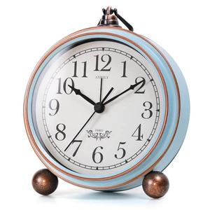 5.3" Vintage Metal Analog Alarm Clock, Retro Desk and Table Clock | Antique Battery Operated Clock with Light, Elegant Bedside Gift for Bedrooms, Living Rooms, Shellf and Home Decor(Light Blue) 5.3" Vintage Metal Analog Alarm Clock, Retro Desk and Table Clock | Antique Battery Operated Clock with Light, Elegant Bedside Gift for Bedrooms, Living Rooms, Shellf and Home Decor(Light Blue)