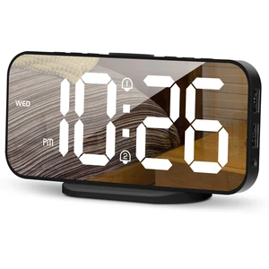 Slim Digital Alarm Clock with 6.7"LED Mirror Surface Display,Black | 2 USB Charger Port, 12/24H,Adjustable Brightness, Dual Alarm, Snooze,Bedroom Decor Slim Digital Alarm Clock with 6.7"LED Mirror Surface Display,Black | 2 USB Charger Port, 12/24H,Adjustable Brightness, Dual Alarm, Snooze,Bedroom Decor