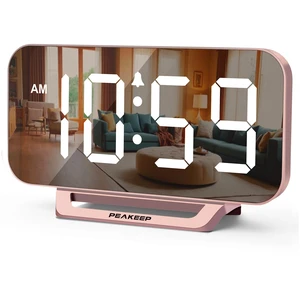 Slim Digital Mirror Aesthetic Alarm Clock for Bedrooms Desk Decor | Plug in Electric Big LED Modern Small Clock for Office Living Room, Battery Backup, 6 Dimmers (Rose Gold) Slim Digital Mirror Aesthetic Alarm Clock for Bedrooms Desk Decor | Plug in Electric Big LED Modern Small Clock for Office Living Room, Battery Backup, 6 Dimmers (Rose Gold)
