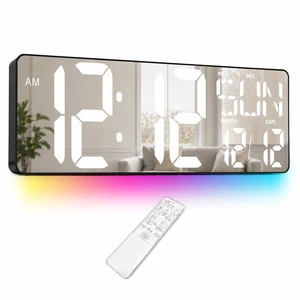 17.2-Inch Large Mirror Digital Wall Clock with Remote Control, RGB Mood Light, Extra-Large LED Display, Auto Dimming,Date, Day, Temp, Countdown Timer for Home, Gym, Office and Classroom (White) 17.2-Inch Large Mirror Digital Wall Clock with Remote Control, RGB Mood Light, Extra-Large LED Display, Auto Dimming,Date, Day, Temp, Countdown Timer for Home, Gym, Office and Classroom (White)