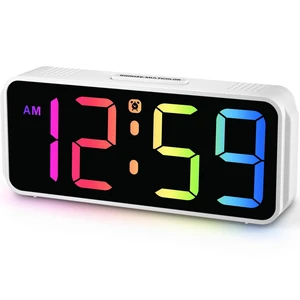 Small Cute Digital Alarm Clock Plug in for Kids Bedroom Bedside | 8 Colorful Colors Large Display, Dimmable 6 Brightness, Corded Electric Battery Backup (White - RGB) Small Cute Digital Alarm Clock Plug in for Kids Bedroom Bedside | 8 Colorful Colors Large Display, Dimmable 6 Brightness, Corded Electric Battery Backup (White - RGB)