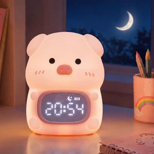 Pig Night Light with Alarm ClockPig Gifts with Rechargeable Silicone Lamp Cute Animal Tabletop Lamp, OK to Wake Clock with 9 RGB Color Light, Dual Alarm, for Boys & Girls Pig Night Light with Alarm ClockPig Gifts with Rechargeable Silicone Lamp Cute Animal Tabletop Lamp, OK to Wake Clock with 9 RGB Color Light, Dual Alarm, for Boys & Girls