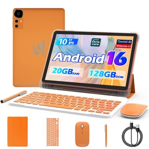 Android 16 Tablet 10 Inch, 20GB RAM+128GB ROM/2TB Expandable, 2.0GHz Octa-core Processor, 1280*800 HD Screen, 5G WiFi6 BT5.0, 2 in 1 Tablets with Keyboard Case Mouse Stylus, Widevine L1 Orange Android 16 Tablet 10 Inch, 20GB RAM+128GB ROM/2TB Expandable, 2.0GHz Octa-core Processor, 1280*800 HD Screen, 5G WiFi6 BT5.0, 2 in 1 Tablets with Keyboard Case Mouse Stylus, Widevine L1 Orange