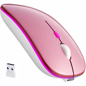 Rechargeable Wireless Mouse with 7-Color LED, Rosegold | Dual Mode Bluetooth 5.2 + 2.4G USB Receiver, Slim Portable Cordless Mouse for Laptop, iPad, Mac, Chromebook Rechargeable Wireless Mouse with 7-Color LED, Rosegold | Dual Mode Bluetooth 5.2 + 2.4G USB Receiver, Slim Portable Cordless Mouse for Laptop, iPad, Mac, Chromebook