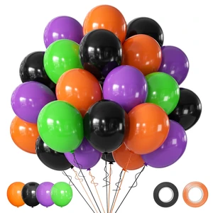 Halloween Party Balloons Set, 50Pcs 12 Inch Black Orange Purple Green Latex Balloons for Birthday, Halloween Party Decorations Halloween Party Balloons Set, 50Pcs 12 Inch Black Orange Purple Green Latex Balloons for Birthday, Halloween Party Decorations