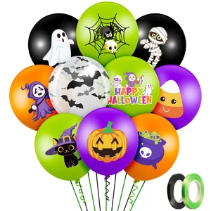 50 Pcs Halloween Balloons Decor for Party Outdoor Home, Cute Style | 12 Inch Halloween Party Balloon with Ribbon, Cat Pumpkin Spider Design, for Birthday Baby Shower Party Yard Backdrop 50 Pcs Halloween Balloons Decor for Party Outdoor Home, Cute Style | 12 Inch Halloween Party Balloon with Ribbon, Cat Pumpkin Spider Design, for Birthday Baby Shower Party Yard Backdrop