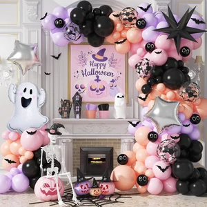 Halloween Balloon Garland Arch Kit Purple Pink Halloween Baby Shower Ballon | Girl Pastel Pink Orange Halloween Ghost Mylar Foil Balloons Set 3D Bat for Happy Halloween spooky one Birthday Decorations Halloween Balloon Garland Arch Kit Purple Pink Halloween Baby Shower Ballon | Girl Pastel Pink Orange Halloween Ghost Mylar Foil Balloons Set 3D Bat for Happy Halloween spooky one Birthday Decorations