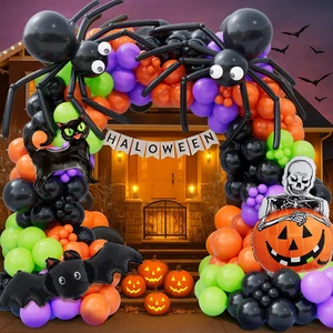 173pcs Halloween Balloon Garland Arch kit with Black Orange Green Purple Balloons Spider Balloons Halloween Foil Balloons for Haloween Theme Party Background Classroom Decorations 173pcs Halloween Balloon Garland Arch kit with Black Orange Green Purple Balloons Spider Balloons Halloween Foil Balloons for Haloween Theme Party Background Classroom Decorations