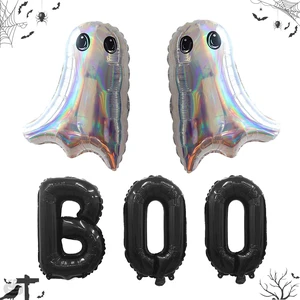 Halloween Foil Balloons Kit, Black Boo Mylar Balloons and 2 Pcs Laser Silver Ghost Foil Balloons Set for Kids Horror Spooky Halloween Night Party Decorations Supplies Halloween Foil Balloons Kit, Black Boo Mylar Balloons and 2 Pcs Laser Silver Ghost Foil Balloons Set for Kids Horror Spooky Halloween Night Party Decorations Supplies