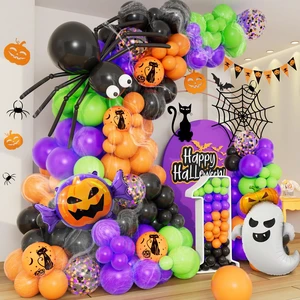 159Pcs Halloween Balloons Garland Arch Kit, Ghost Pumpkin Foil Balloons with Black Orange Purple Fruit Green Confetti Balloon for Halloween Party Decorations 159Pcs Halloween Balloons Garland Arch Kit, Ghost Pumpkin Foil Balloons with Black Orange Purple Fruit Green Confetti Balloon for Halloween Party Decorations
