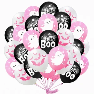 Happy Halloween balloons, pink white and black latex balloons with cute ghost, spider web, pink bat design for party favors, baby shower, Halloween birthday party decorations Happy Halloween balloons, pink white and black latex balloons with cute ghost, spider web, pink bat design for party favors, baby shower, Halloween birthday party decorations