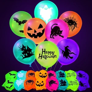 80 Pcs Halloween Neon Balloons Glow in Dark UV Blacklight Party | Fluorescent Latex 8 Designs Pumpkin Ghost Witch Spider, Reactive Neon Color for Pool Birthday Party Decor Supplies 80 Pcs Halloween Neon Balloons Glow in Dark UV Blacklight Party | Fluorescent Latex 8 Designs Pumpkin Ghost Witch Spider, Reactive Neon Color for Pool Birthday Party Decor Supplies