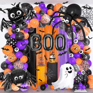 178Pcs Halloween Balloons Arch Kit with Bat Ghost Foil Balloon | Gaint Spider BOO Eyeballs Black Orange Purple Confetti Balloon, Web, Fringe Curtain for Halloween Birthday Party Decorations 178Pcs Halloween Balloons Arch Kit with Bat Ghost Foil Balloon | Gaint Spider BOO Eyeballs Black Orange Purple Confetti Balloon, Web, Fringe Curtain for Halloween Birthday Party Decorations