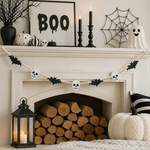 6.7 FT Halloween Decorations Garland with Bat and Skull Wooden Bead Decor | Halloween Mantel Decor Banner for Fireplace, Wall, Shelf, Farmhouse Indoor Halloween Party Decor 6.7 FT Halloween Decorations Garland with Bat and Skull Wooden Bead Decor | Halloween Mantel Decor Banner for Fireplace, Wall, Shelf, Farmhouse Indoor Halloween Party Decor