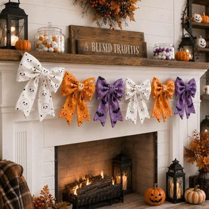 Halloween Decorations - Halloween Garland -6.5 Ft Cotton Bow Garland - Cute Room Decor for Home Party Office - Ghost Pumpkin Bat Decoration for Table Door Mantel Window Wall Halloween Decorations - Halloween Garland -6.5 Ft Cotton Bow Garland - Cute Room Decor for Home Party Office - Ghost Pumpkin Bat Decoration for Table Door Mantel Window Wall