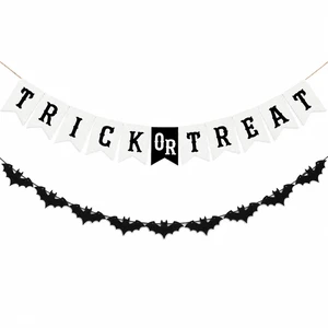 Trick or Treat Burlap Banner with Bat Garland, Halloween Decor | Burlap Pennant Banner and Felt Bat Garland for Halloween Party, Fireplace Mantel, Porch, Classroom and Haunted House Decor Trick or Treat Burlap Banner with Bat Garland, Halloween Decor | Burlap Pennant Banner and Felt Bat Garland for Halloween Party, Fireplace Mantel, Porch, Classroom and Haunted House Decor