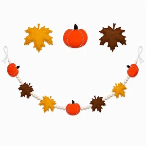 Felt Pumpkin Garland - Pumpkin Banner with Wooden Beads & Maple Leaves for Cute Fall Decor, Halloween Decor Indoor, Thanksgiving Decorations, Mantel Wall Porch Table Office Farmhouse Felt Pumpkin Garland - Pumpkin Banner with Wooden Beads & Maple Leaves for Cute Fall Decor, Halloween Decor Indoor, Thanksgiving Decorations, Mantel Wall Porch Table Office Farmhouse