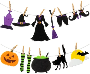 Halloween Witch Clothesline Banner, 27Pcs Felt Laundry Line Decor | Mini Pumpkin Cat Hanging Garland with Wooden Clips, Halloween Hanging Bunting, Home Door Fireplace Office Party Decoration Halloween Witch Clothesline Banner, 27Pcs Felt Laundry Line Decor | Mini Pumpkin Cat Hanging Garland with Wooden Clips, Halloween Hanging Bunting, Home Door Fireplace Office Party Decoration