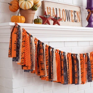 4 ft Halloween Fabric Tassel Garland Banner Spider Web Black Orange | Vintage Pumpkin Spider Web Rag Banner, Mantel Wall Decor, Photo Backdrop, Halloween Party Decoration, Double-sided Strips 4 ft Halloween Fabric Tassel Garland Banner Spider Web Black Orange | Vintage Pumpkin Spider Web Rag Banner, Mantel Wall Decor, Photo Backdrop, Halloween Party Decoration, Double-sided Strips