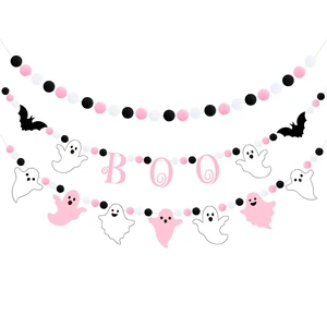 3pcs Halloween Boo Felt Garland Banner Bat Hanging Bunting Banner Ghost Theme Party Banner Black Pink White Pompom Ball Banner Halloween Party Felt Garland for Wall Fireplace Home Decor 3pcs Halloween Boo Felt Garland Banner Bat Hanging Bunting Banner Ghost Theme Party Banner Black Pink White Pompom Ball Banner Halloween Party Felt Garland for Wall Fireplace Home Decor